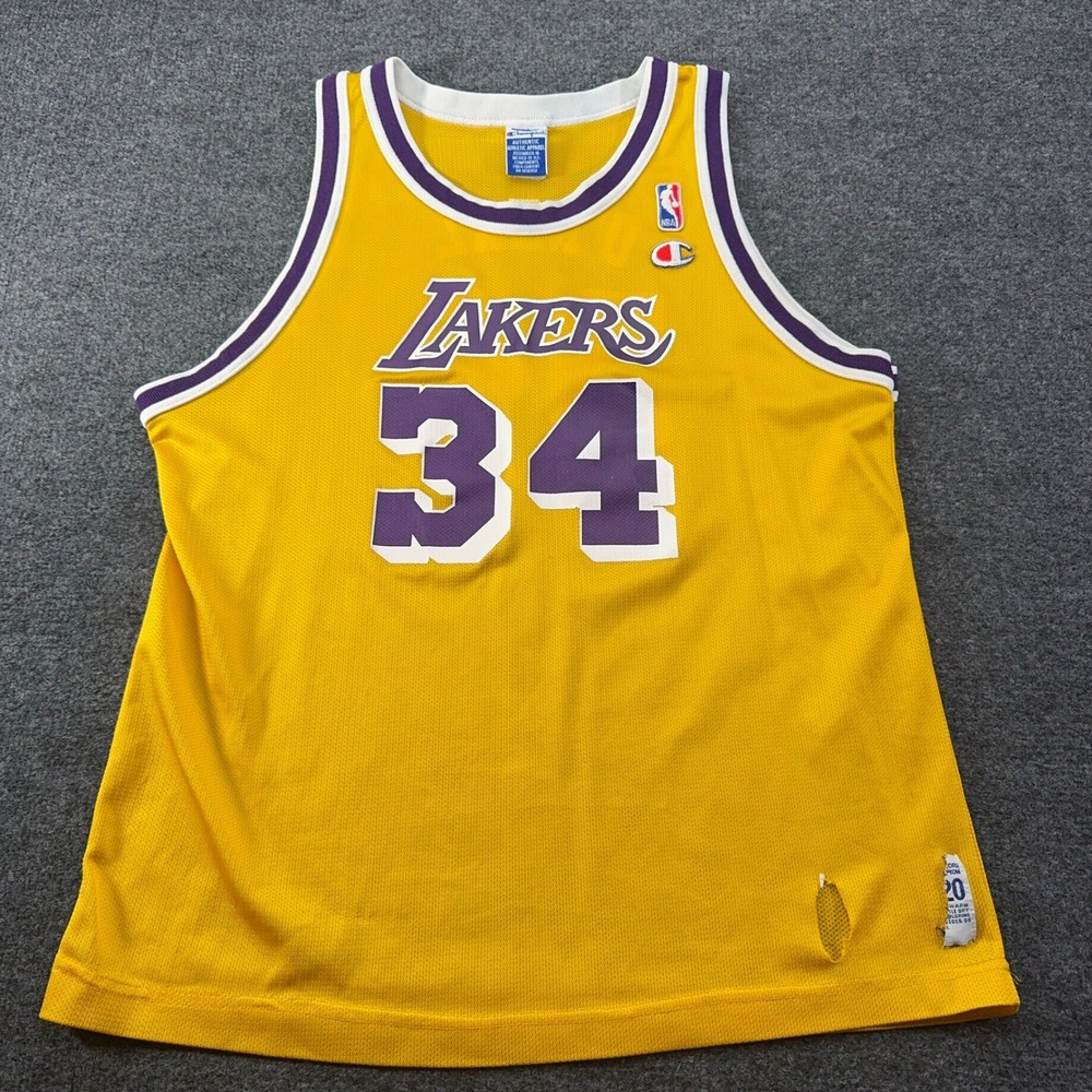 Vintage Champion LA Lakers Shaquille O'Neal 34 Jersey Yellow Mesh No size NBA